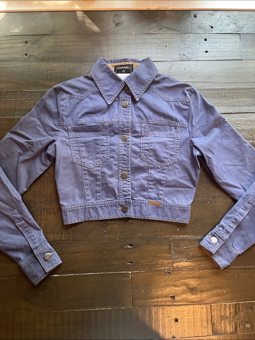 Chanel 2001 Blue Denim Single-Breasted Cropped Jacket, Made In Italy -